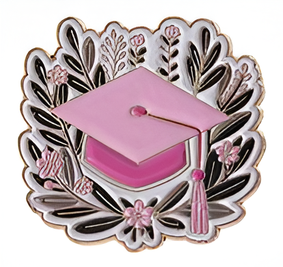 1 - Floral Graduation Cap Pin – Black with Pink Flowers - 5 - Pink Graduation Cap with Laurel Wreath Pin