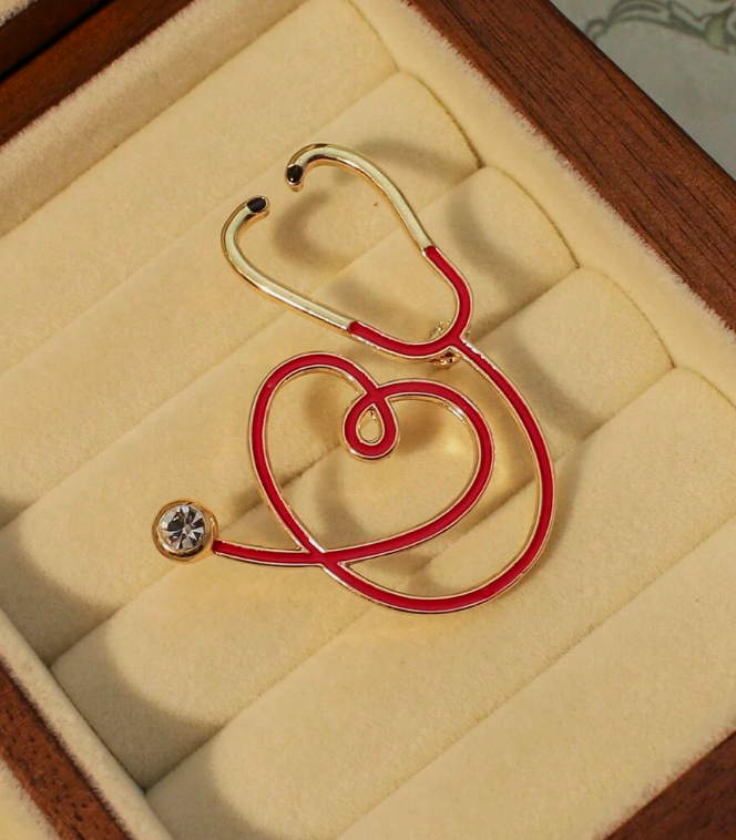 4 - Heartbeat in Red Stethoscope Brooch