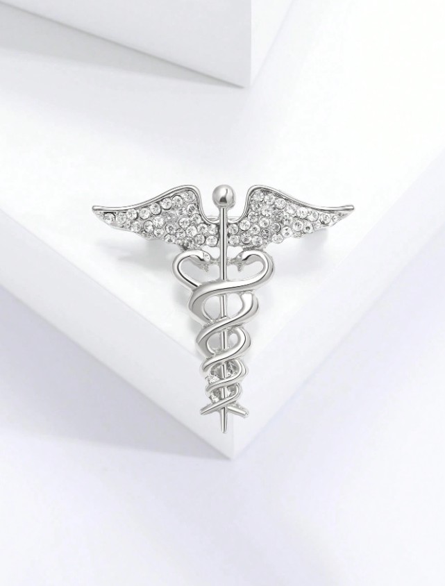 Rhinestone Caduceus Brooch - Gold - Rhinestone Caduceus Brooch - Silver